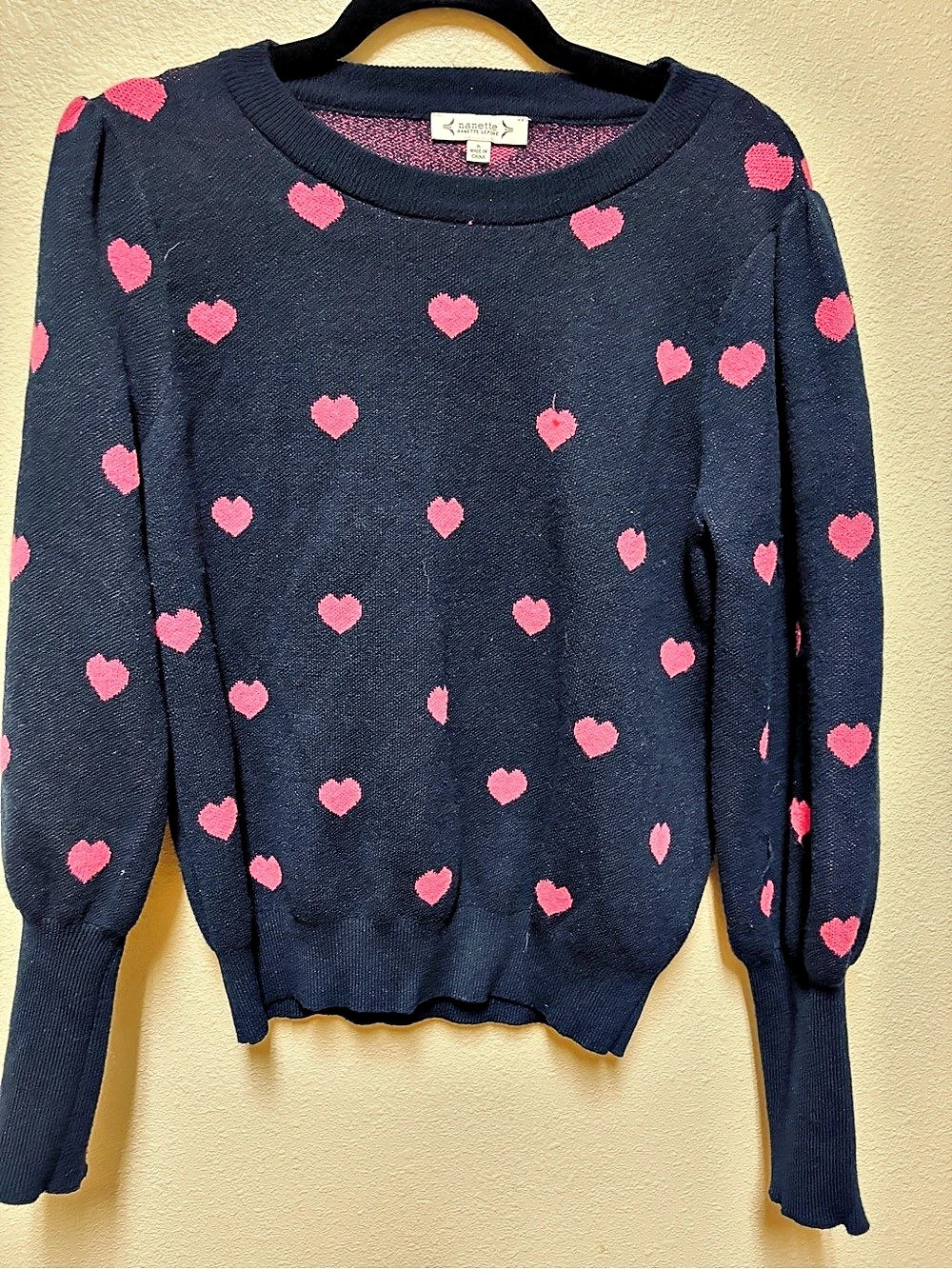 Nanette Lepore Heart Print Crewneck Sweater Size Small
